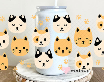 UV DTF Cup Wraps - Cat Heads 16oz Glass Can Generic Weefers