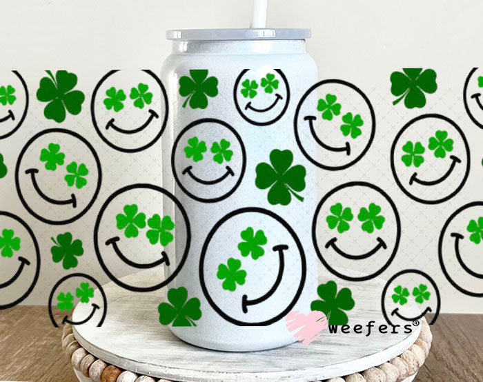 UV DTF Cup Wraps - St Patrick's Day Happy Faces 16oz Glass Can Generic Weefers