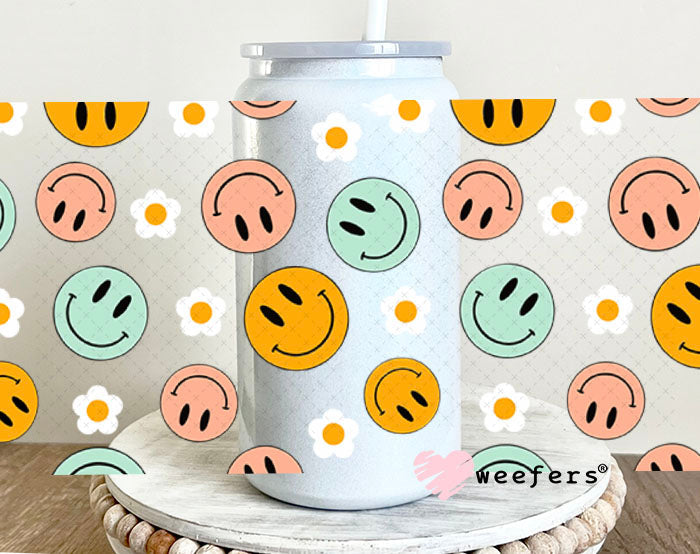 UV DTF Cup Wraps - Happy Retro Faces 16oz Glass Can Generic Weefers