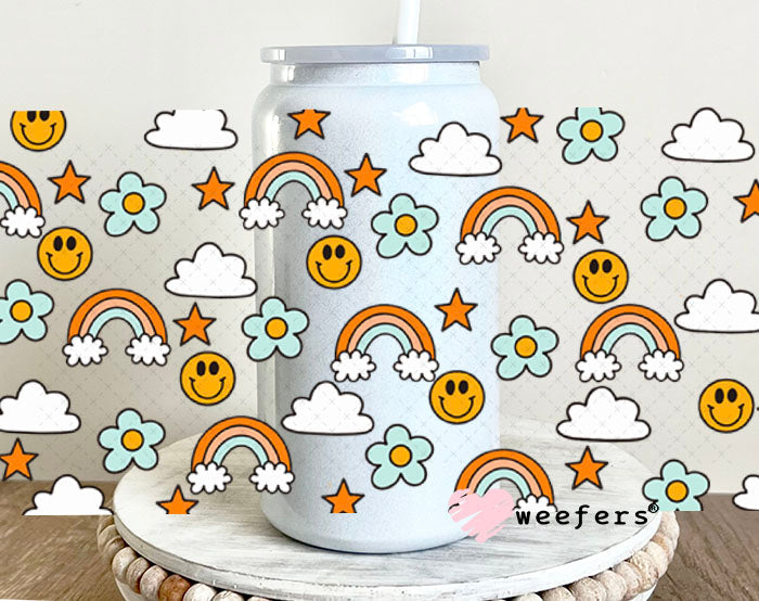 UV DTF Cup Wraps - Rainbow Happy Faces 16oz Glass Can Generic Weefers