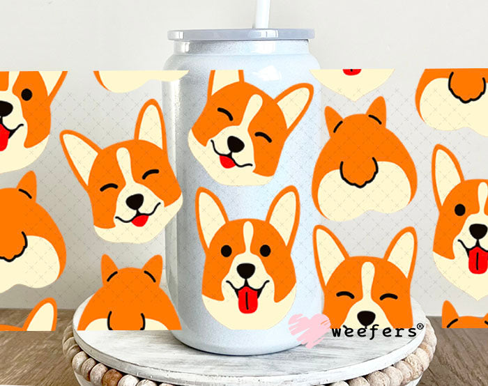 UV DTF Cup Wraps - Happy Corgi Faces 16oz Glass Can Generic Weefers