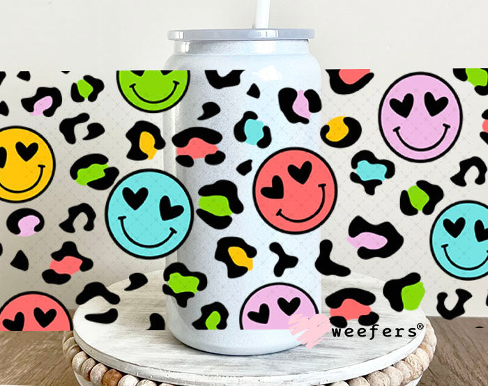 UV DTF Cup Wraps - Happy Cheetah Faces 16oz Glass Can Generic Weefers