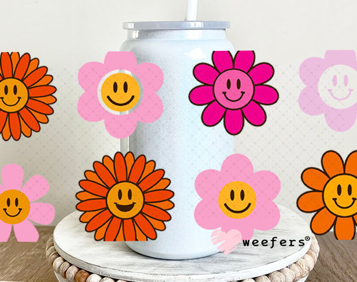 UV DTF Cup Wraps - Happy Flowers 16oz Glass Can Generic Weefers