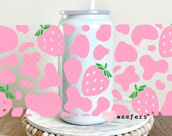 UV DTF Cup Wraps - Pink Strawberries 16oz Glass Can Generic Weefers