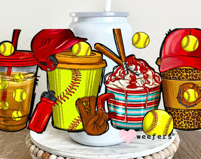 UV DTF Cup Wraps - Softball Coffee 16oz Glass Can Generic Weefers