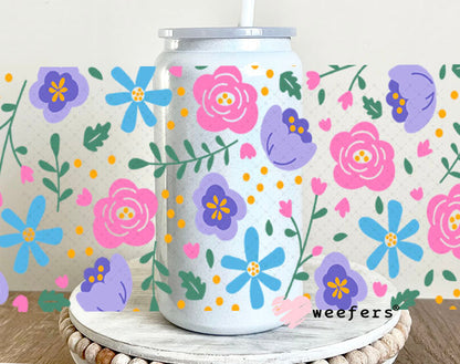 UV DTF Cup Wraps - Pink and Purple flowers 16oz Glass Can Generic Weefers