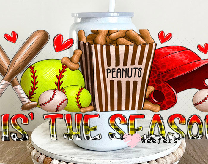 UV DTF Cup Wraps - Tis' The Season Softball 16oz Glass Can Generic Weefers