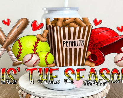 UV DTF Cup Wraps - Tis' The Season Softball 16oz Glass Can Generic Weefers