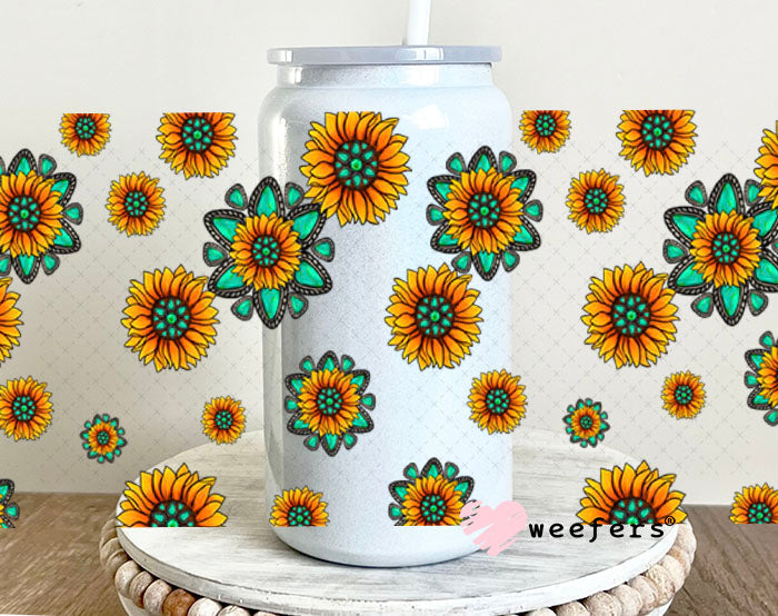 UV DTF Cup Wraps - Western Sunflowers 16oz Glass Can Generic Weefers