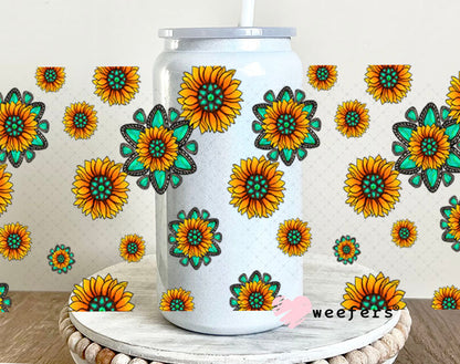 UV DTF Cup Wraps - Western Sunflowers 16oz Glass Can Generic Weefers