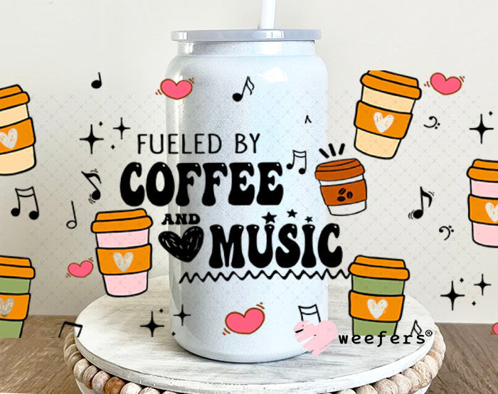 UV DTF Cup Wraps - Fueld by Coffee and Music 16oz Glass Can Generic Weefers