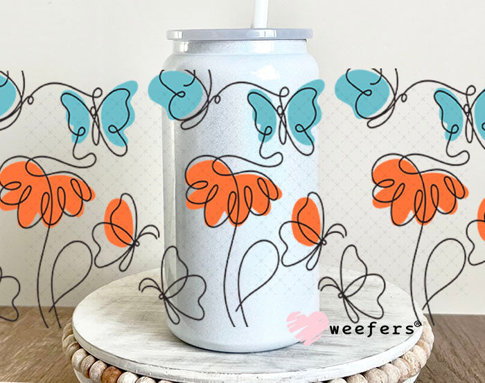 UV DTF Cup Wraps - Abstract Butterflies 16oz Glass Can Generic Weefers