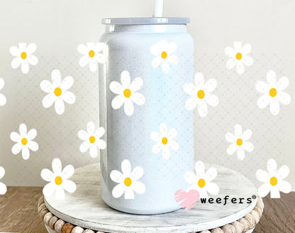 UV DTF Cup Wraps - White Daisies 16oz Glass Can Generic Weefers