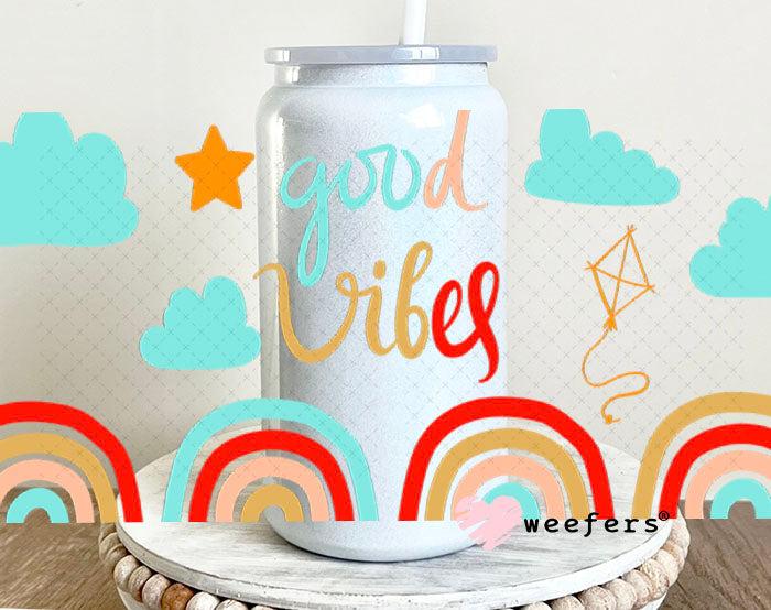 UV DTF Cup Wraps - Good Vibes Rainbows 16oz Glass Can Generic Weefers