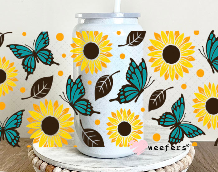 UV DTF Cup Wraps - Sunflowers and Butterflies 16oz Glass Can Generic Weefers