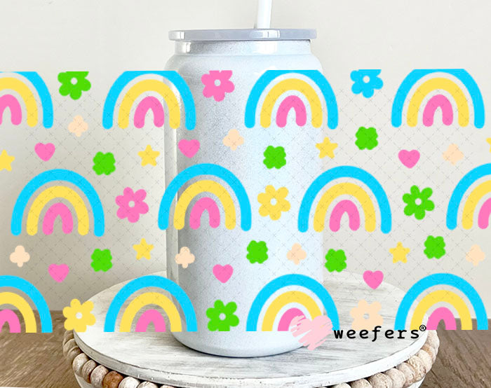 UV DTF Cup Wraps - Rainbows Blue Yellow Pink 16oz Glass Can Generic Weefers