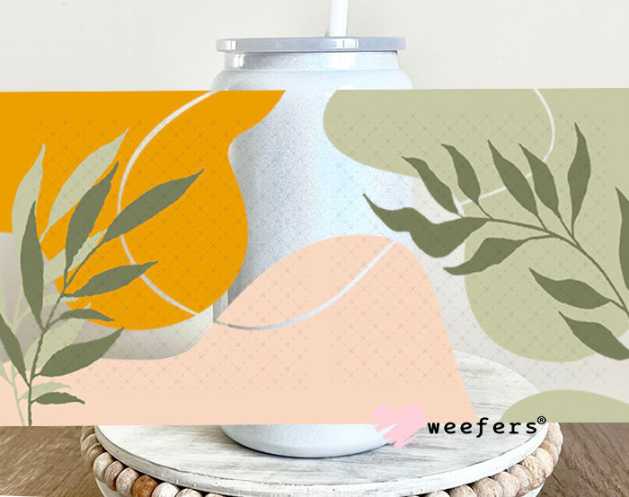 UV DTF Cup Wraps - Abstract Green Orange Leaves 16oz Glass Can Generic Weefers