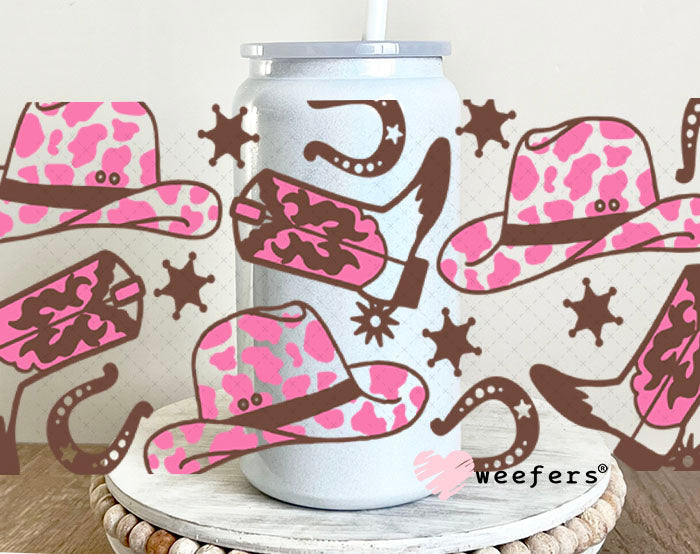 UV DTF Cup Wraps - Pink Brown Cowgirl Things 16oz Glass Can Generic Weefers