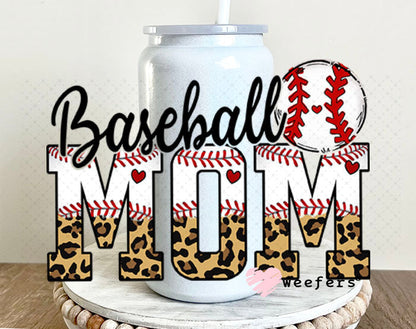 UV DTF Decal - Baseball Mom 16oz Glass Can Generic Weefers