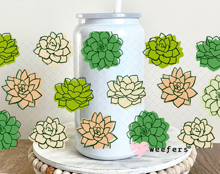 UV DTF Cup Wraps - Succulents 16oz Glass Can Generic Weefers