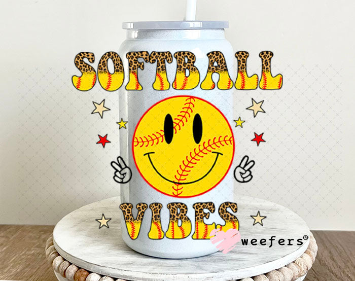 UV DTF Decal - Softball Vibes 16oz Glass Can Generic Weefers