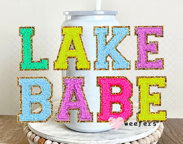 UV DTF Decal - Faux Chenille Lake Babe 16oz Glass Can Generic Weefers