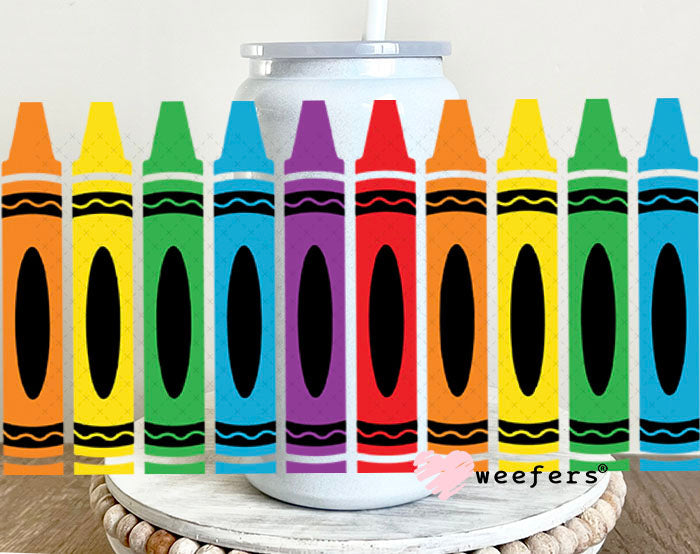 UV DTF Cup Wraps - Colored Crayons Teacher 16oz Glass Can Generic Weefers