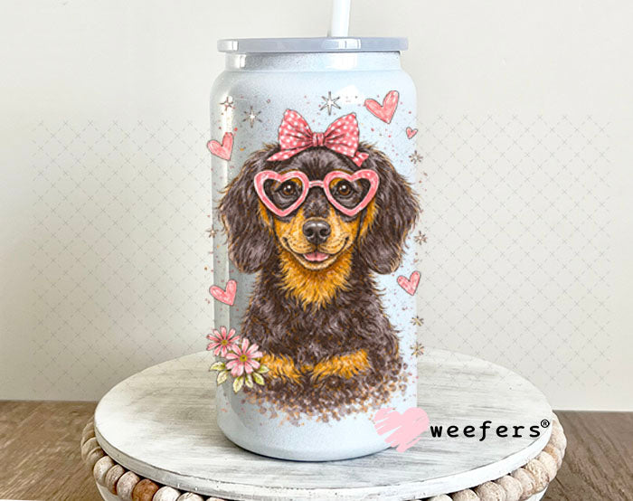 UV DTF Decal - Hearts Dachshund 16oz Glass Can Generic Weefers