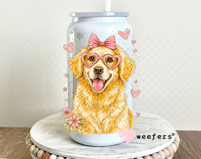 UV DTF Decal - Hearts Golden Retriever 16oz Glass Can Generic Weefers