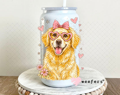 UV DTF Decal - Hearts Golden Retriever 16oz Glass Can Generic Weefers