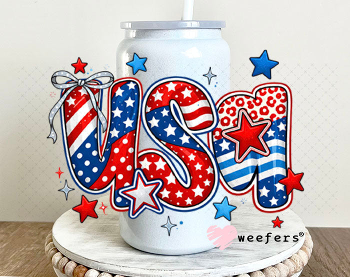 UV DTF Decal - USA 4th of July 16oz Glass Can Generic Weefers