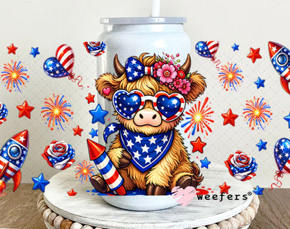 UV DTF Cup Wraps - USA Highland Cow 16oz Glass Can Generic Weefers
