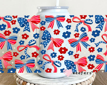 UV DTF Cup Wraps - 4th of jUly Bows 16oz Glass Can Generic Weefers
