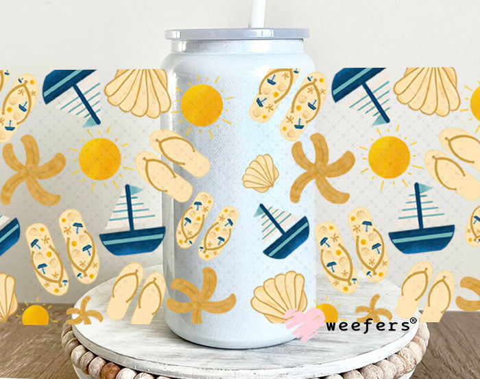 UV DTF Cup Wraps - Sailboats and Flip Flops 16oz Glass Can Generic Weefers