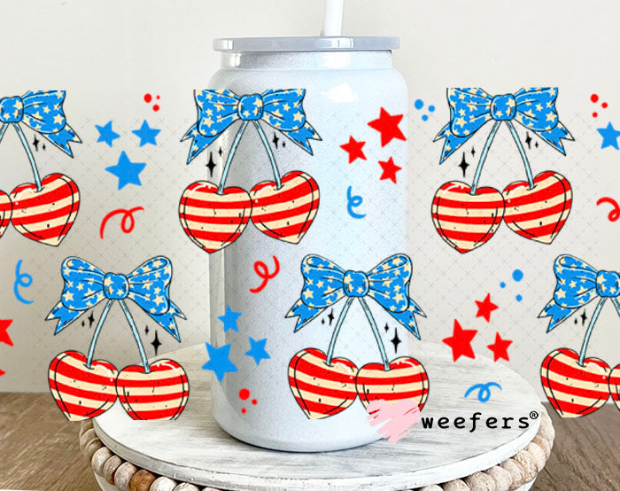 UV DTF Cup Wraps - USA Cherry Bows 16oz Glass Can Generic Weefers