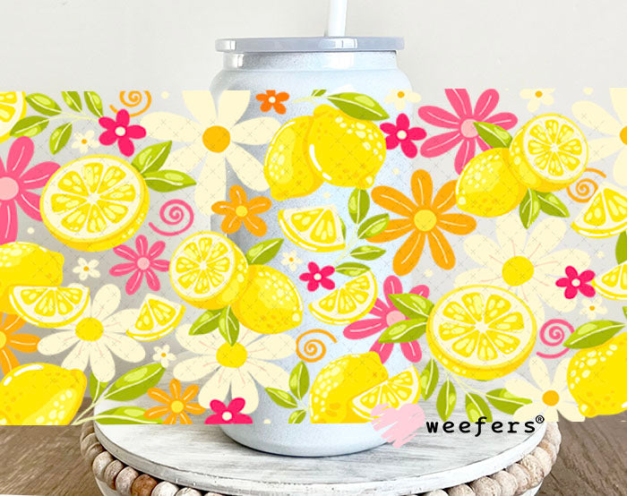 UV DTF Cup Wraps - Lemons and Hot Pink Daisies 16oz Glass Can Generic Weefers