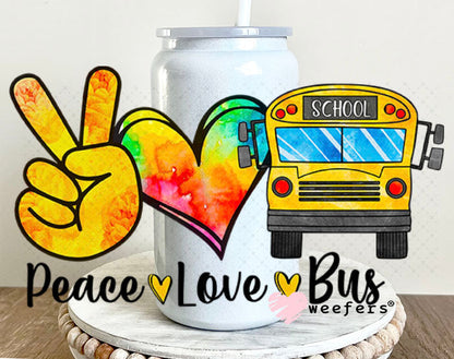 UV DTF Decal - Peace Love Bus 16oz Glass Can Generic Weefers
