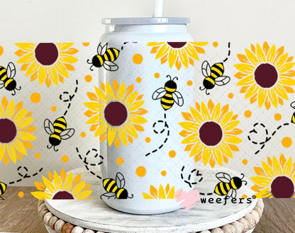 UV DTF Cup Wraps - Sunflowers and Bees 16oz Glass Can Generic Weefers