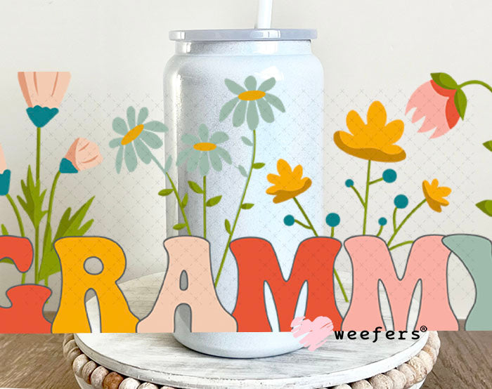 UV DTF Cup Wraps - Grammy Flowers 16oz Glass Can Generic Weefers