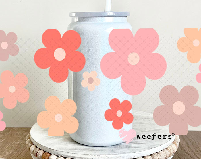 UV DTF Cup Wraps - Daisies Pink and Peach 16oz Glass Can Generic Weefers