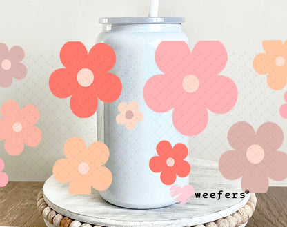 UV DTF Cup Wraps - Daisies Pink and Peach 16oz Glass Can Generic Weefers