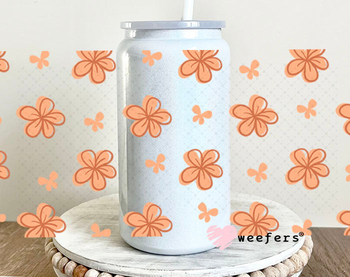 UV DTF Cup Wraps - Peach Flowers 16oz Glass Can Generic Weefers