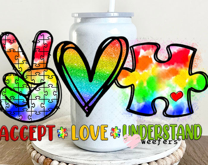 UV DTF Decal - Accept Love Understand Autism 16oz Glass Can Generic Weefers