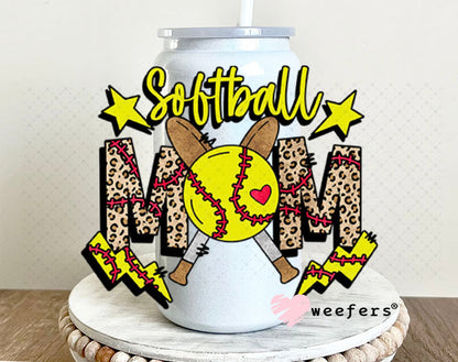 UV DTF Decal - Softball Mom 16oz Glass Can Generic Weefers
