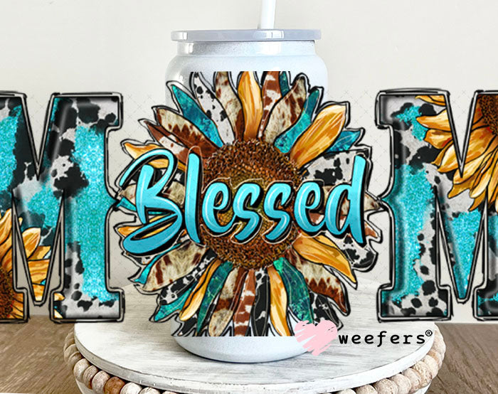 UV DTF Cup Wraps - Blessed Mom Western 16oz Glass Can Generic Weefers