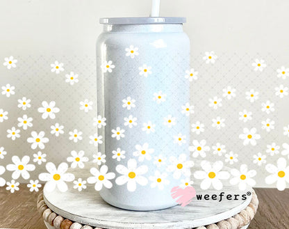 UV DTF Cup Wraps - White Daisies 16oz Glass Can Generic Weefers