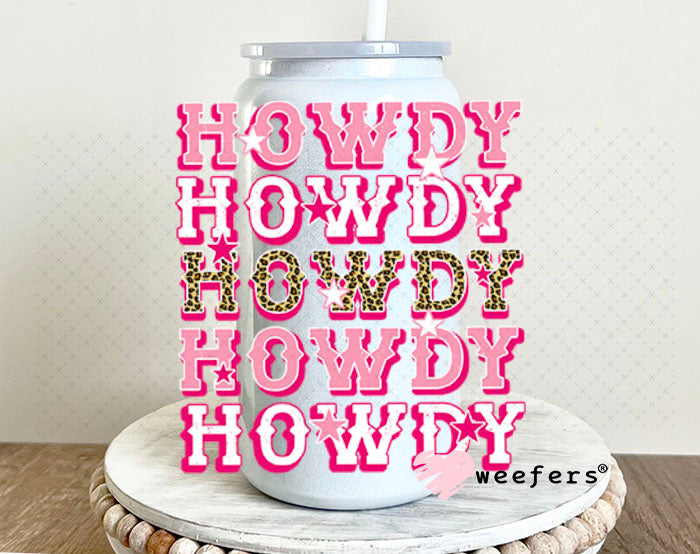 UV DTF Decal - Howdy Stacked Pink 16oz Glass Can Generic Weefers