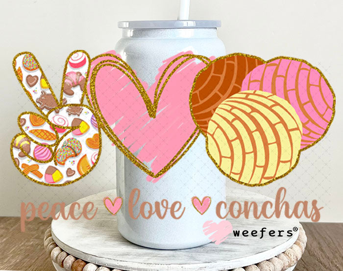 UV DTF Decal - Peace Love Conchas 16oz Glass Can Generic Weefers