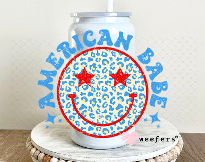 UV DTF Decal - American Babe Smile Face 16oz Glass Can Generic Weefers