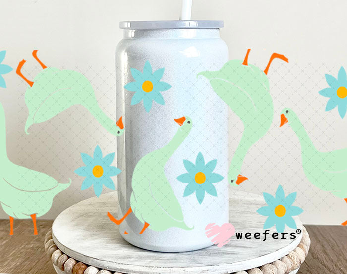 UV DTF Cup Wraps - Geese and Flowers 16oz Glass Can Generic Weefers